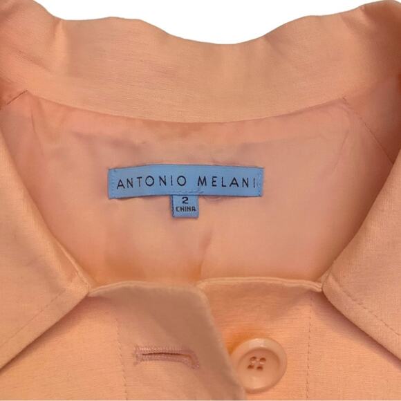 Antonio Melani Peach Cropped Linen Jacket Size 2 Small Orange Salmon Coat Blazer - Picture 4 of 11